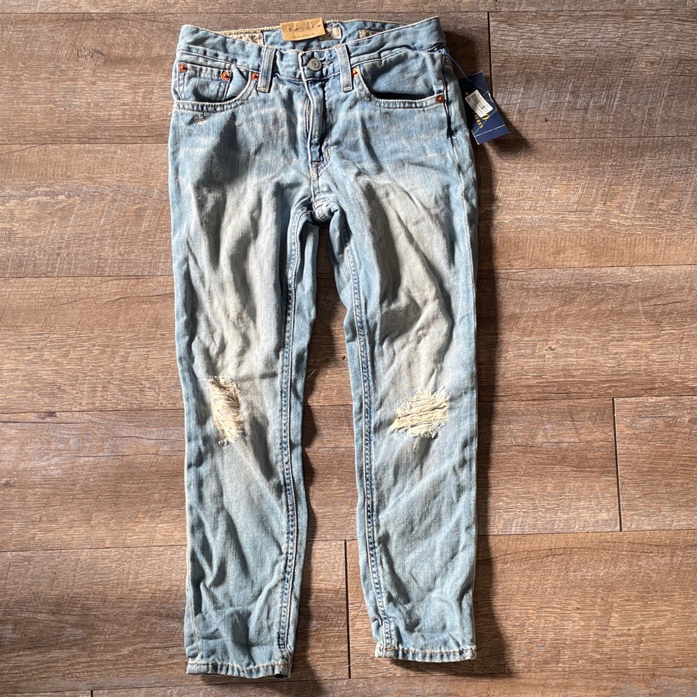NWT Girls Polo Ralph Lauren Ripped Denim Boyfriend Skinny Jeans